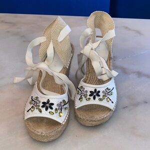 Embellished White Espadrille Wedges